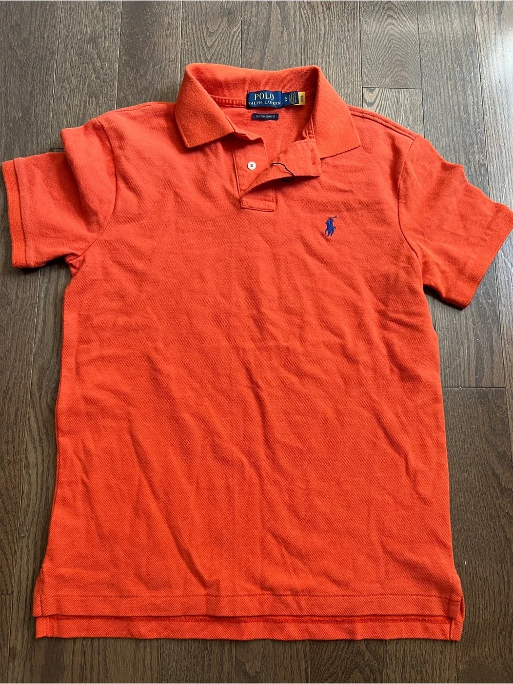 Ralph Lauren Orange Polo with Blue Pony Logo men’s small slim fit